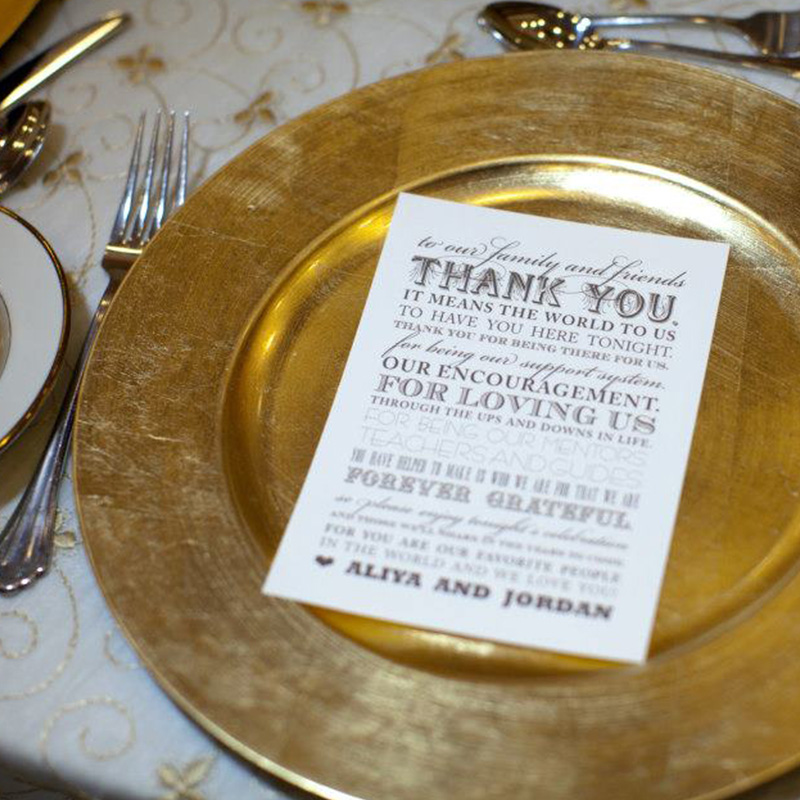 Aliya & Jordan Wedding Reception Place Setting Card design by Jenna Spencer