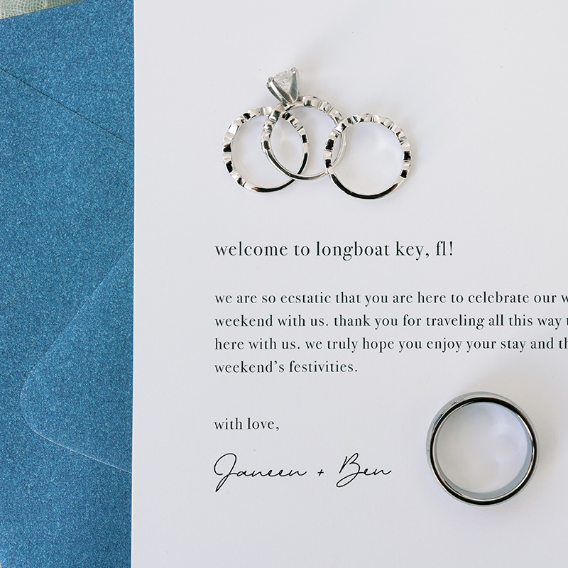 Janeen Ben Wedding Welcome Cards design by Jenna Spencer