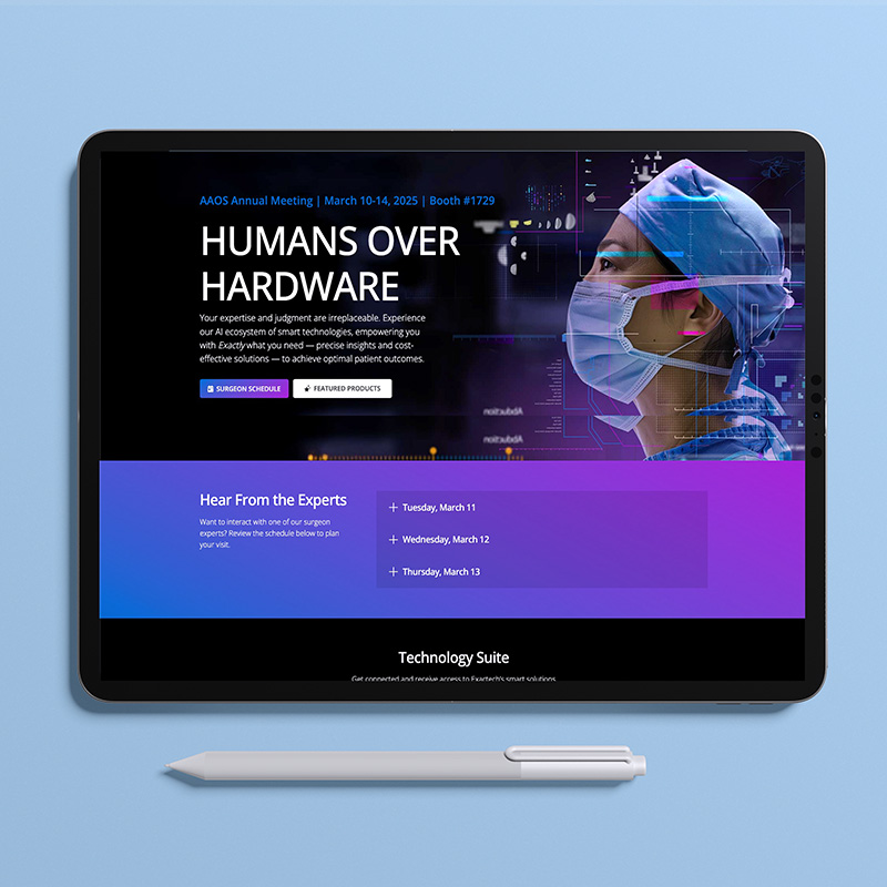 Exactech AAOS webpage on Tablet by Jenna Spencer